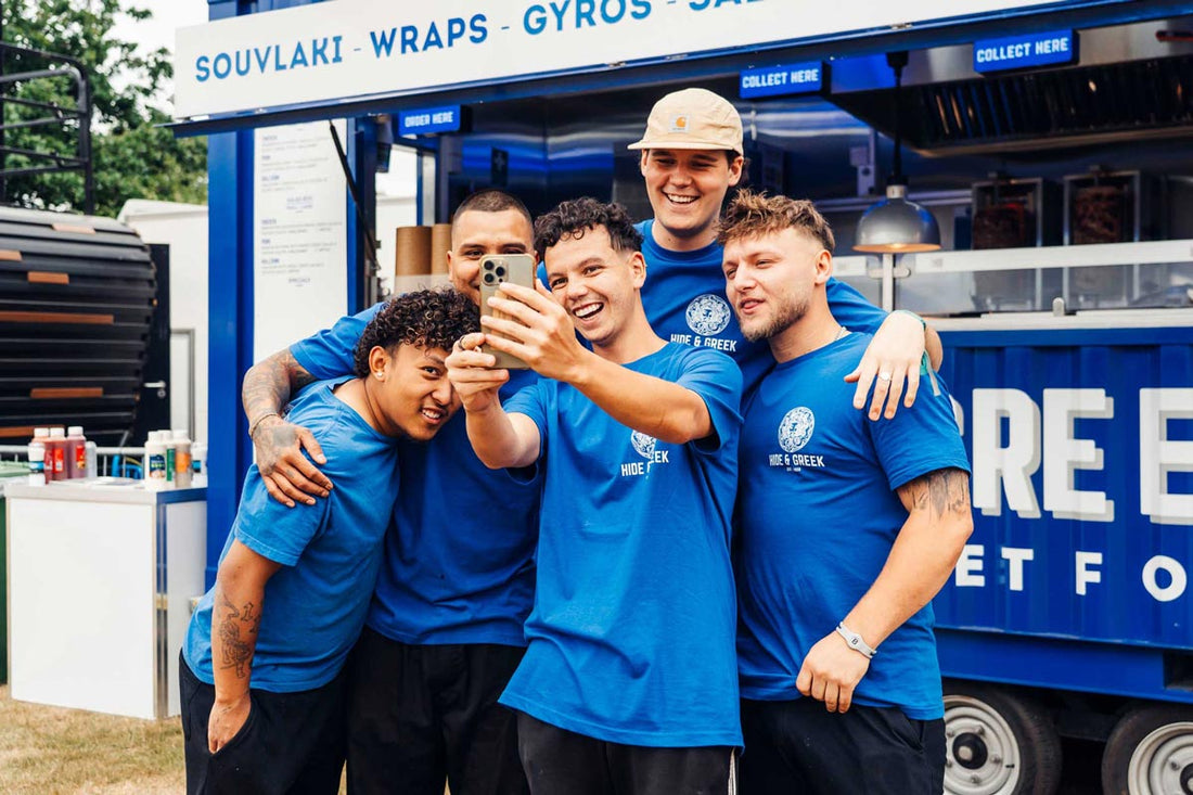 Branded food truck staff uniforms with printed logo t-shirts