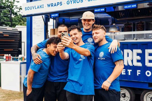 Branded food truck staff uniforms with printed logo t-shirts